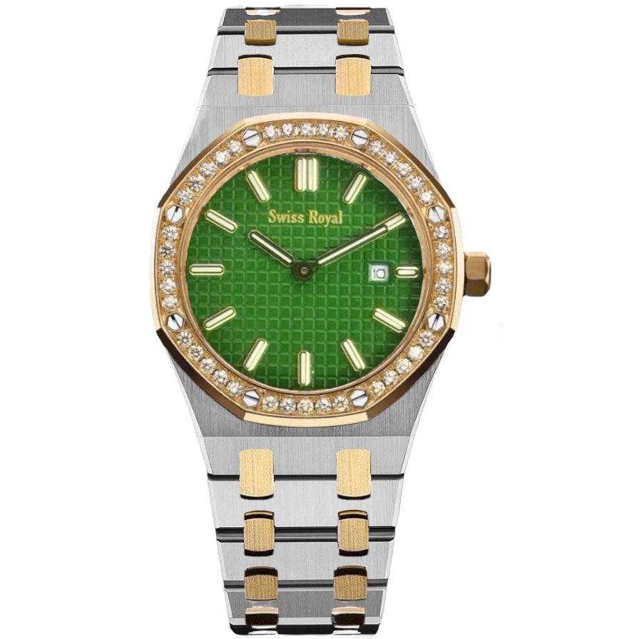 Signature - Silver Gold Case With Green Dial (Crystal Bezel)
