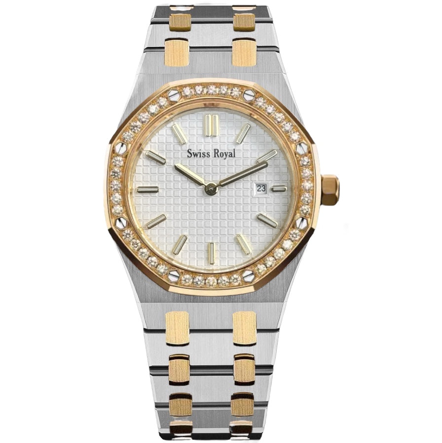 Signature - Silver Gold Case With White Dial (Crystal Bezel)