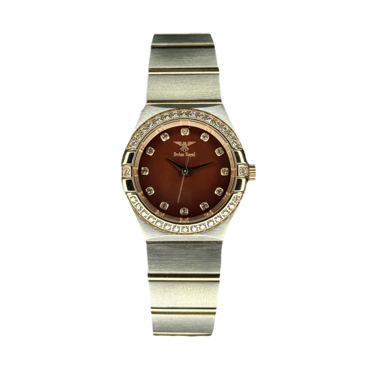 Silver Rose Gold Case With Brown Dial (Crystal Bezel)