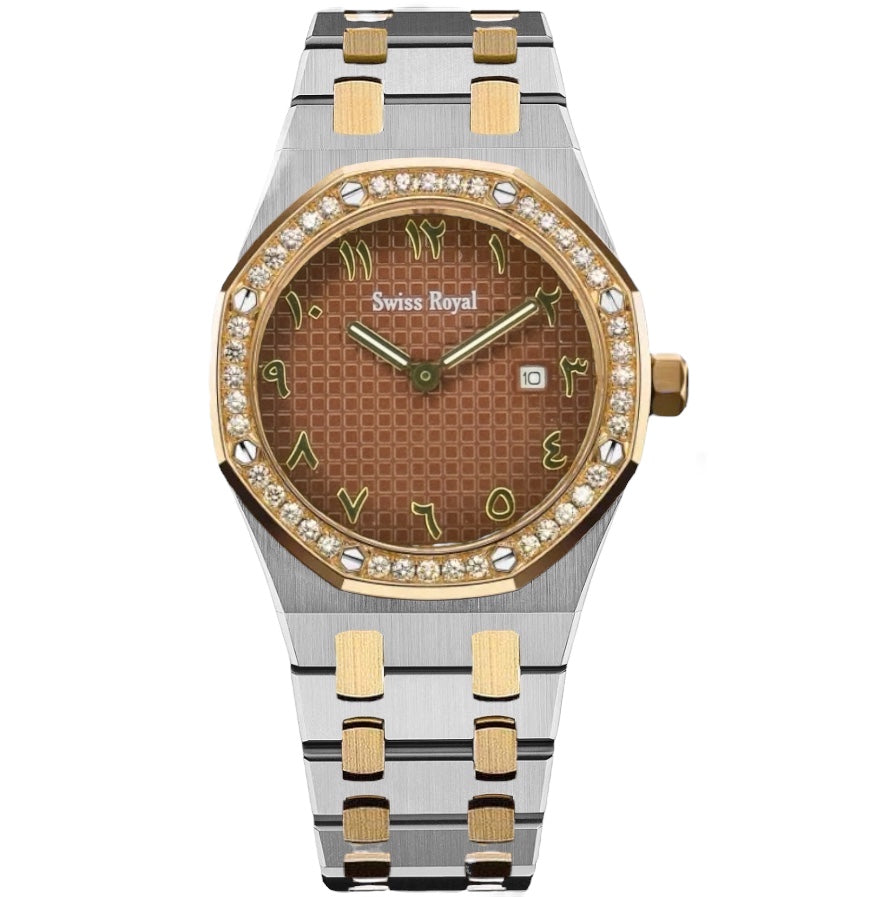 Signature - Silver Gold Case With Brown Arabic Dial (Crystal Bezel)