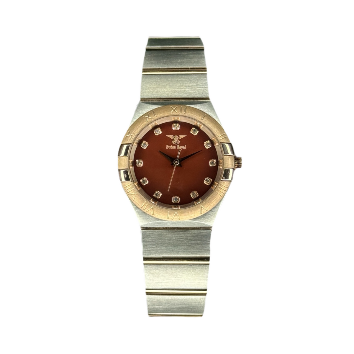 Silver Rose Gold Case With Brown Dial