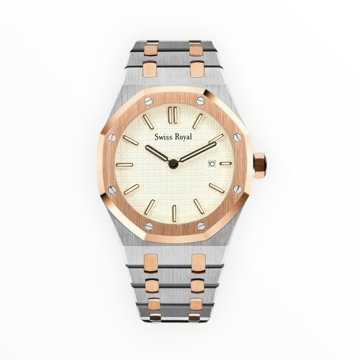 Silver - Rose Gold Case With White Dial