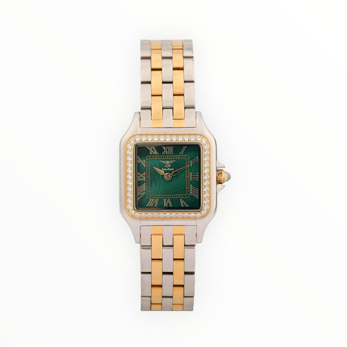 Silver Gold Case with Green Dial (Crystal Bezel)