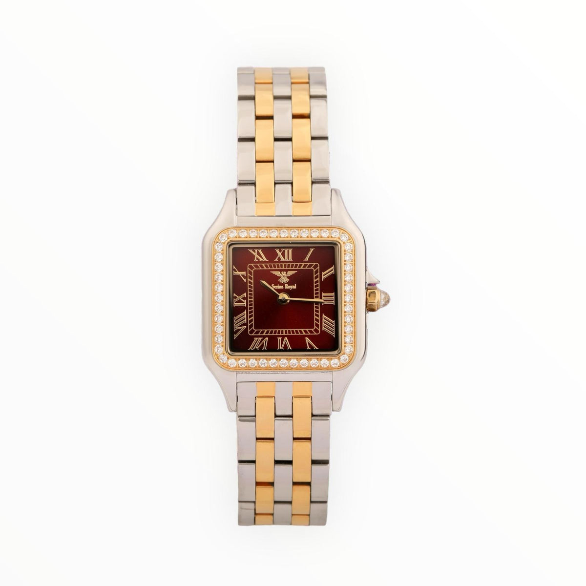 Silver Gold Case with Burgundy Dial (Crystal Bezel)