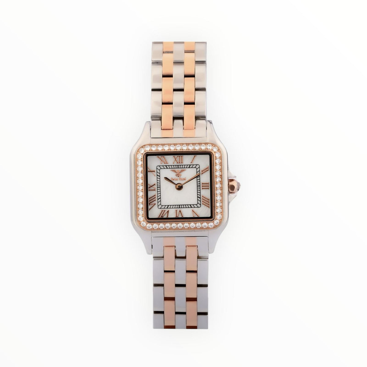 Sliver Rose Gold Case With Pearl White Dial (Crystal Bezel)