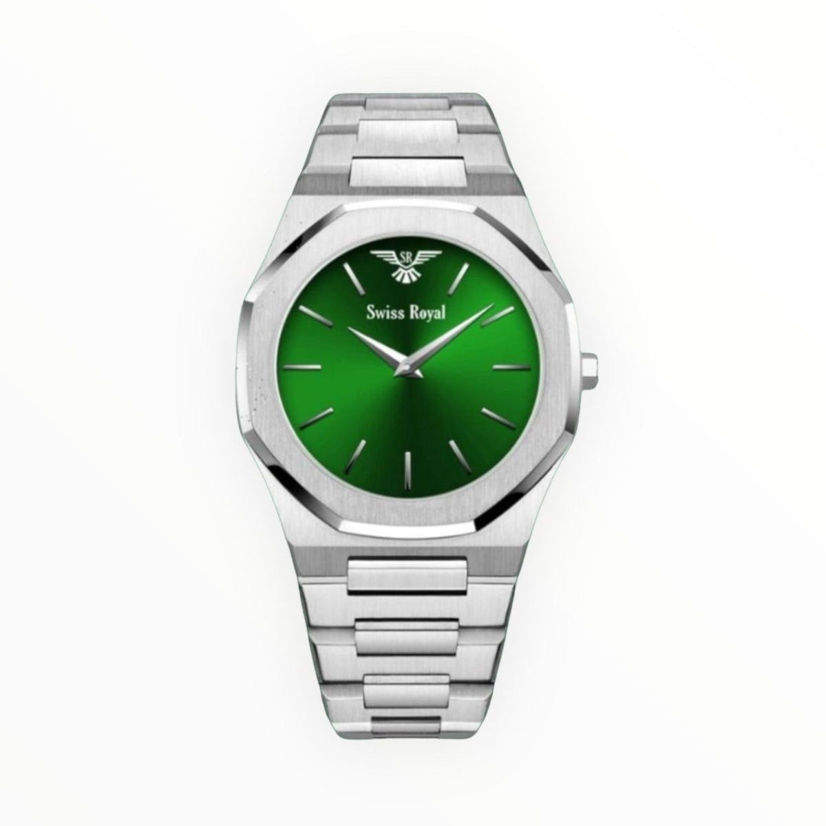 Sliver Case with Green Dial