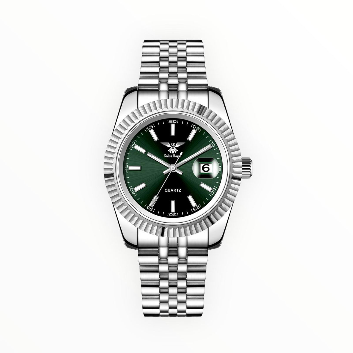 Silver Case with Green Dial