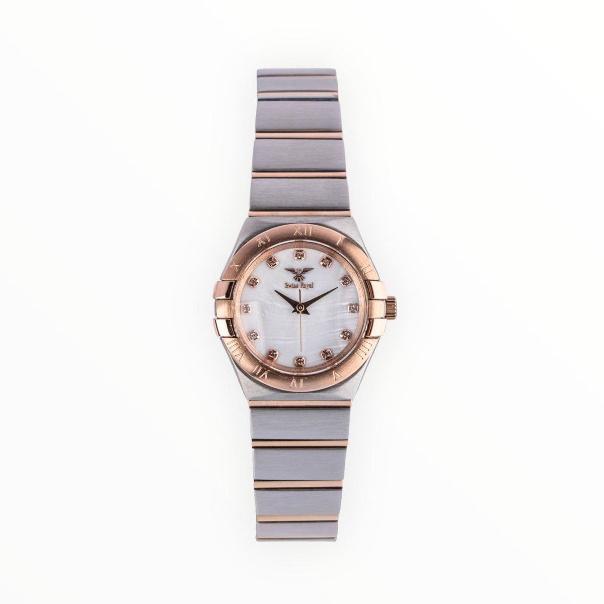 Silver Rose Gold Case with Pearl White Dial