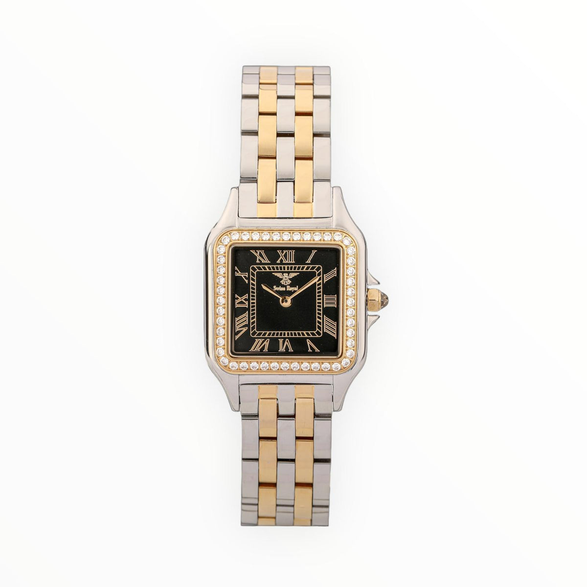 Sliver Gold Case With Black Dial (Crystal Bezel)