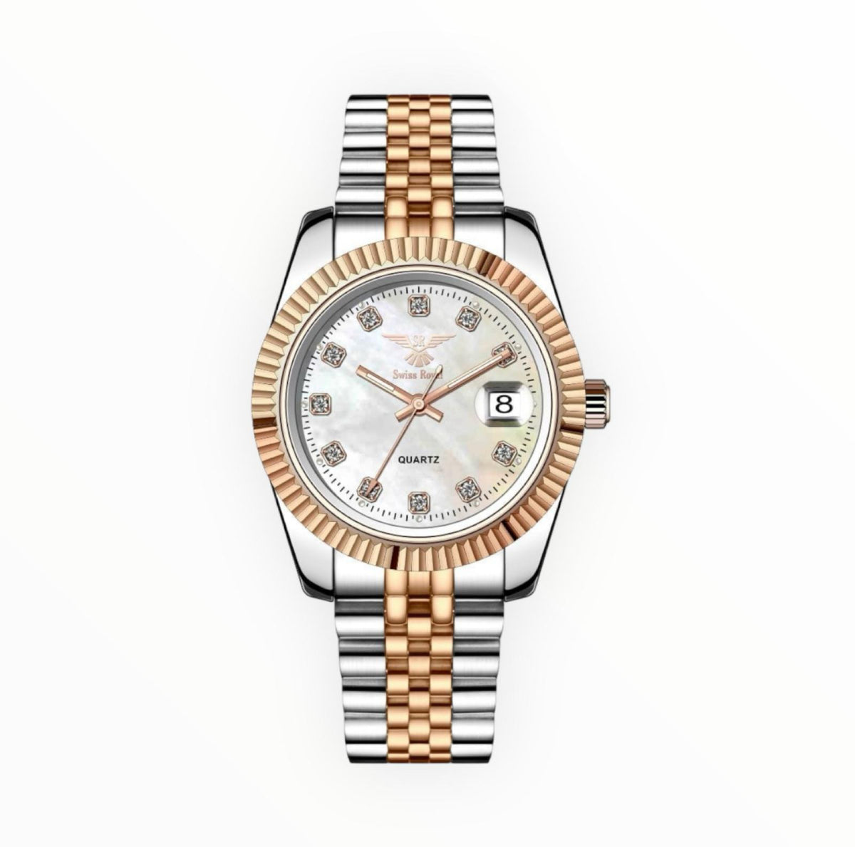 Sliver Rose Gold Case With White Pearl Dial Women