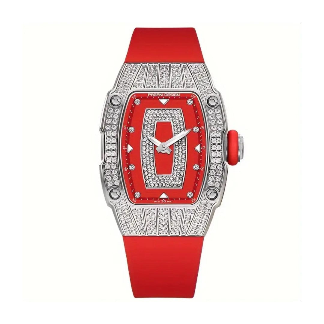 Silver Red Women Watch